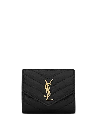 SAINT LAURENT CASSANDRE MATELASSÉ TRI-FOLD WALLET IN GRAIN DE POUDRE LEATHER