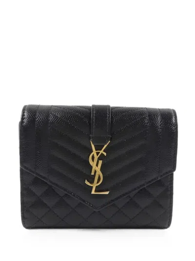 Pre-owned Saint Laurent Cassandre Matelassé Tri-fold Leather Wallet In Black
