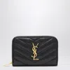 Saint Laurent Cassandre Quilted Leather Zip-around Wallet In Black