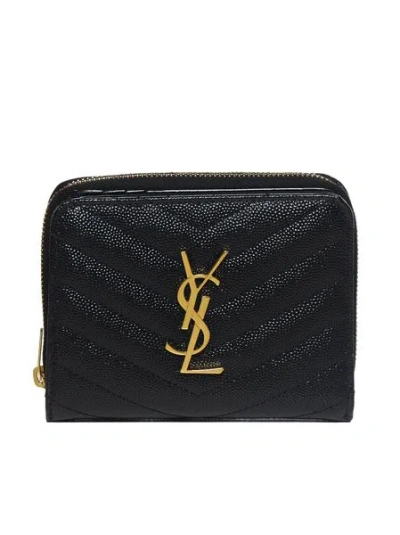 Saint Laurent Cassandre Matelassu00c9 Compact Zip Around Wallet In Grain De Poudre Leather