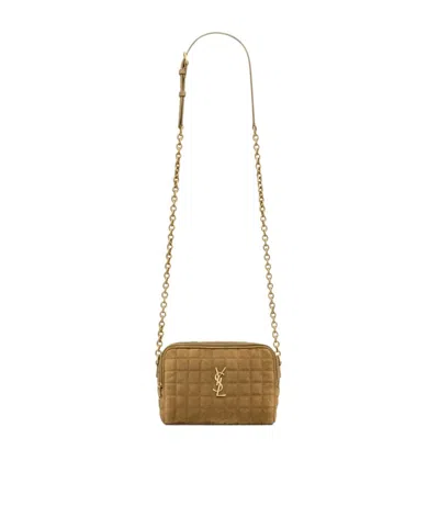 Saint Laurent Cassandre Matelassé Carré Mini Camera Bag In Suede In Brown