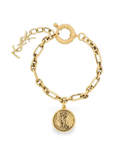 Saint Laurent Bracciale In Metallo Con Medaglione Cassandre In Gold