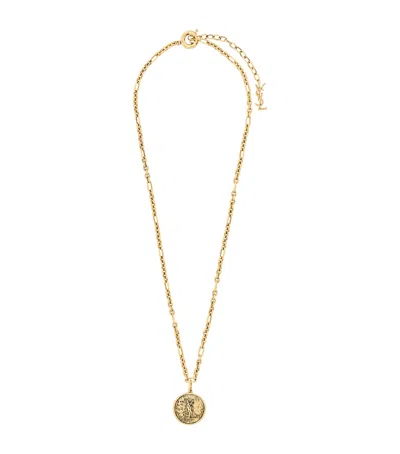 Saint Laurent Cassandre Medallion Necklace In Yellow