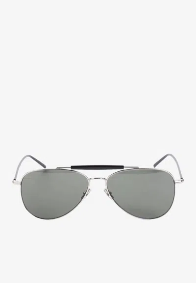 Saint Laurent Ysl Sl 864 Aviator Metal Sunglasses In Metallic