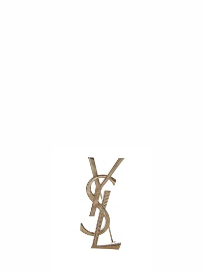 Saint Laurent Cassandre Metal Brooch In Transparent