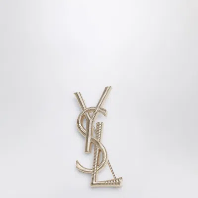 Saint Laurent Cassandre Metal Brooch In Metallic
