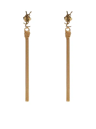 Saint Laurent Cassandre Metal Earrings With Tassel In Gold