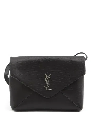 Saint Laurent Cassandre Metal Envelope Messenger Bag In Gray