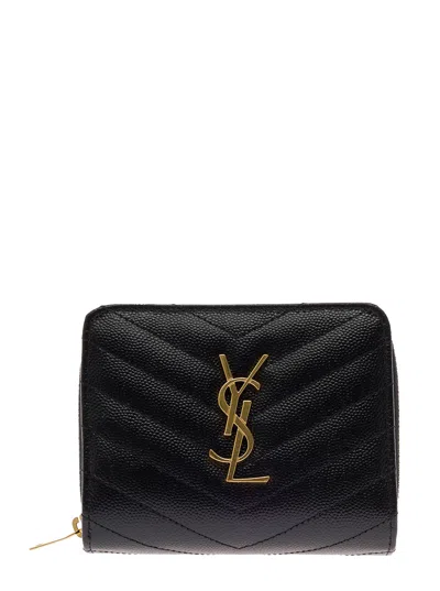 Saint Laurent Cassandre Metal Plate Wallet In Black