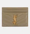 Saint Laurent Cassandre Metalassé Leather Card Holder In Green