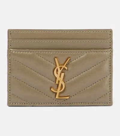 Saint Laurent Cassandre Metalassé Leather Card Holder In Green
