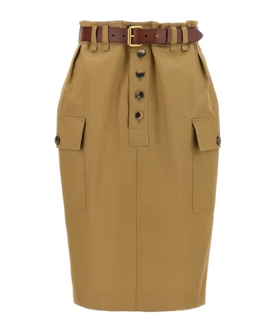 SAINT LAURENT SAINT LAURENT BUTTON DETAILED BELTED PENCIL SKIRT