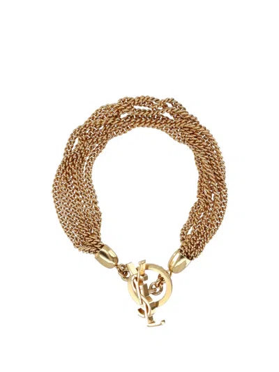 Saint Laurent Cassandre Mini Brass Bracelet In Gold