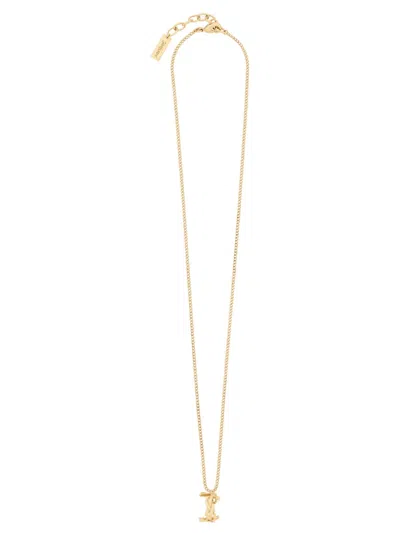 Saint Laurent Cassandre Mini Brass Necklace In Gold
