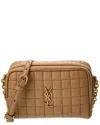 Saint Laurent Cassandre Mini Ysl Camera Bag In Quilted Smooth Leather In Beige