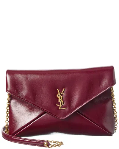 Saint Laurent Cassandre Mini Leather Envelope Pouch On Chain In Burgundy