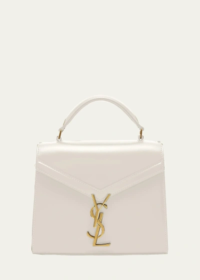 Saint Laurent Cassandre Mini Monogram Ysl Box Calf Top-handle Bag In White