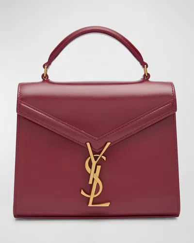 Saint Laurent Cassandre Mini Monogram Ysl Box Calf Top-handle Bag In New Dark Bordeaux