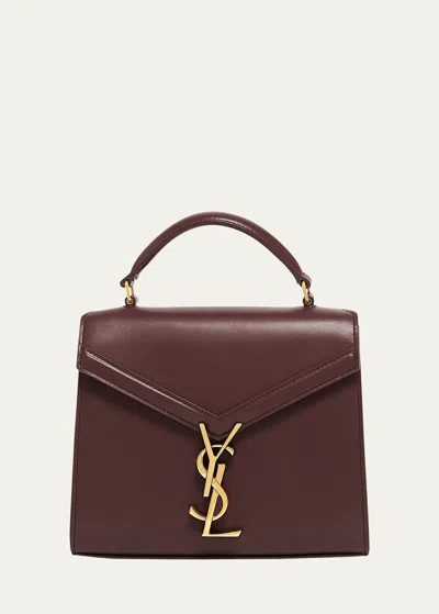 Saint Laurent Cassandre Mini Monogram Ysl Box Calf Top-handle Bag In New Dark Bordeaux