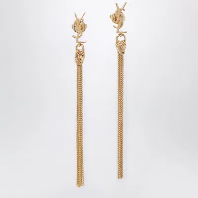 Saint Laurent Cassandre Mini Pendant Earrings In Gold-tone Metal In White