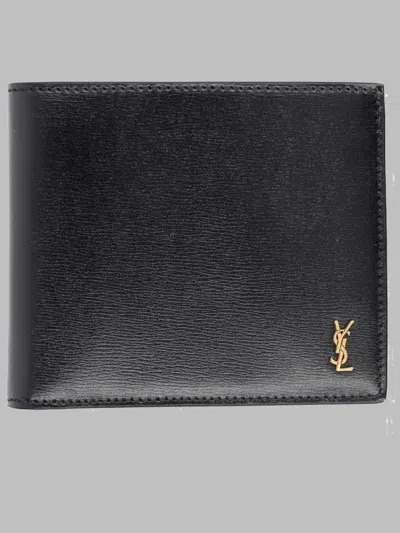 Saint Laurent Cassandre Mini Wallet In Calfskin Leather, 11.5 Cm X 9.5 Cm X 1.5 Cm In Black