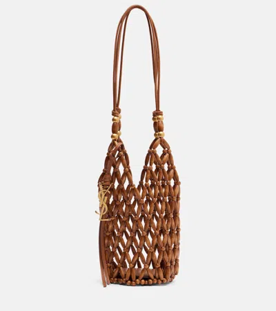 Saint Laurent Cassandre Mini Wood Bucket Bag In Brown
