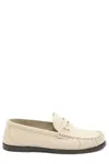 Saint Laurent Leather Loafers With Round Toeline And Rubber Sole In White