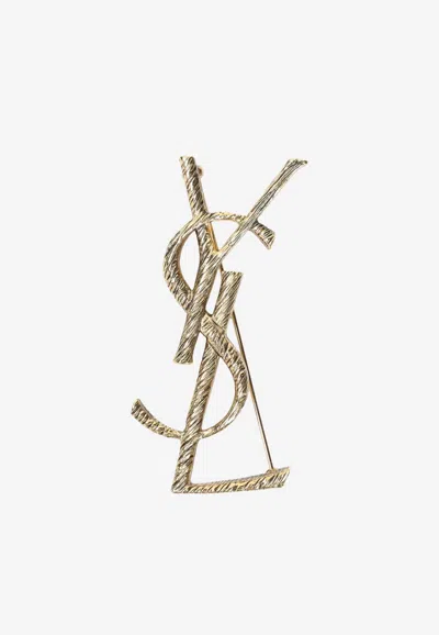 Saint Laurent Cassandre Monogram Brooch In Gold