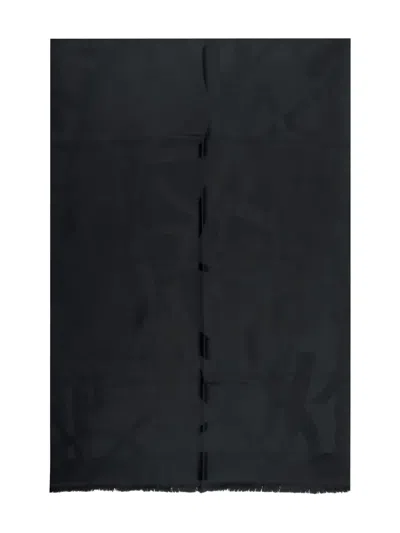 Saint Laurent Cassandre Monogram Fringed Scarf In Black