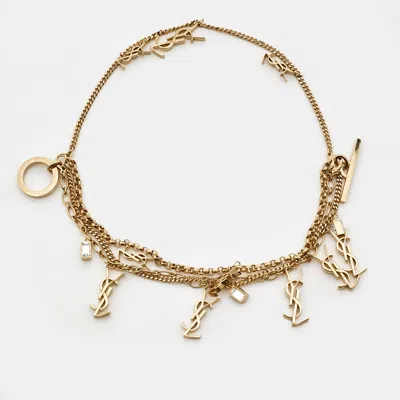 Pre-owned Saint Laurent Cassandre Multichain Crystals Gold Tone Bracelet