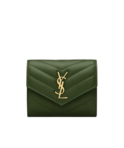 Saint Laurent Cassandre Multi-fold Lambskin Wallet In Brown