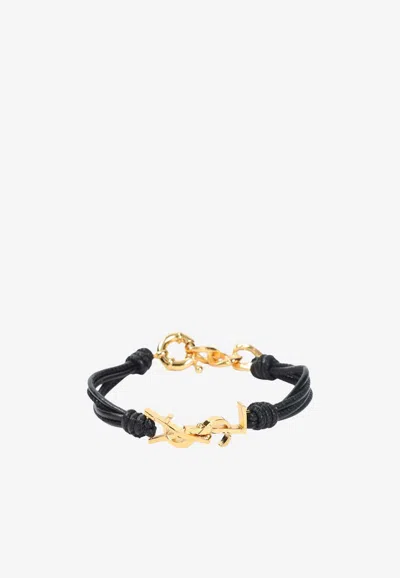 Saint Laurent Cassandre Multi-strand Leather Bracelet In Black