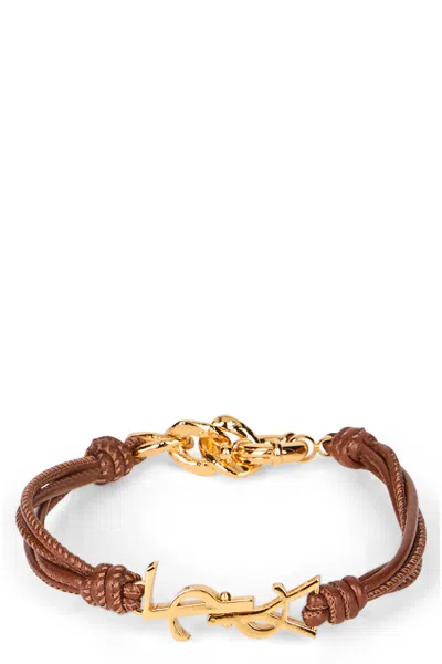 Saint Laurent Wet Clay Multi-strand Cassandre Bracelet In Brown