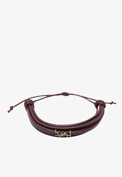 Saint Laurent Cassandre Multi-wrap Leather Bracelet In Burgundy