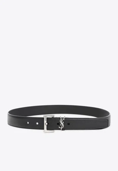 Saint Laurent Cassandre Nappa Leather Belt In Black