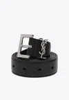 Saint Laurent Cassandre Grained Leather Belt In Black
