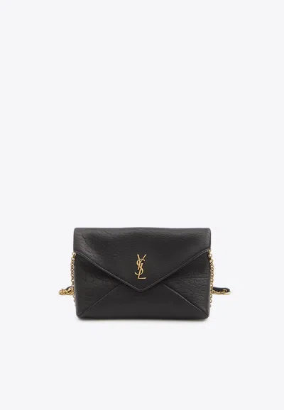 Saint Laurent Cassandre Nappa Leather Clutch In Black