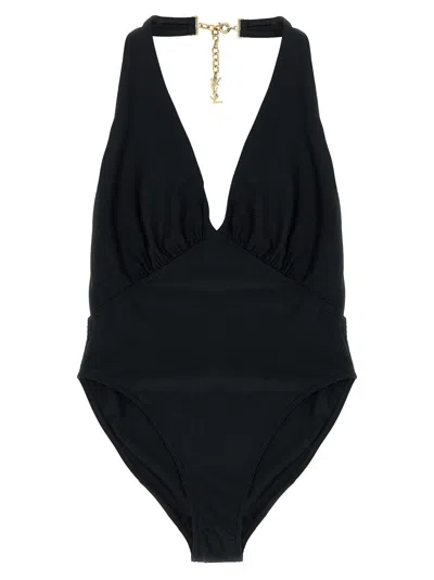 Saint Laurent Cassandre One-piece Swimsuit In Black