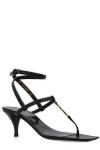 Saint Laurent Mini Raffia Open Toe Sandals In Black