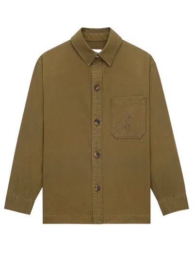 Saint Laurent Cassandre Overshirt In Cotton And Linen Gabardine In Brown