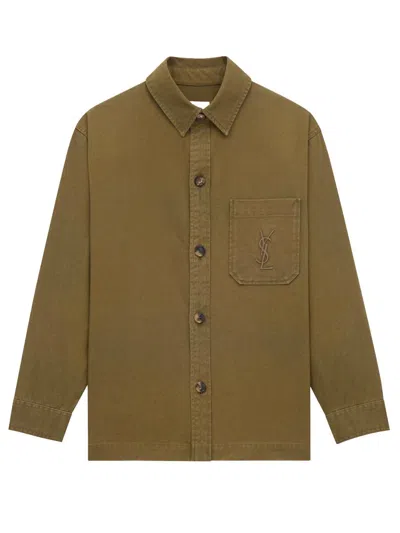 Saint Laurent Cassandre Overshirt In Cotton And Linen Gabardine Clothing In Brown