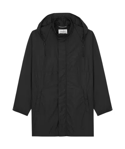 Saint Laurent Cassandre Parka In Silk Taffeta In Black