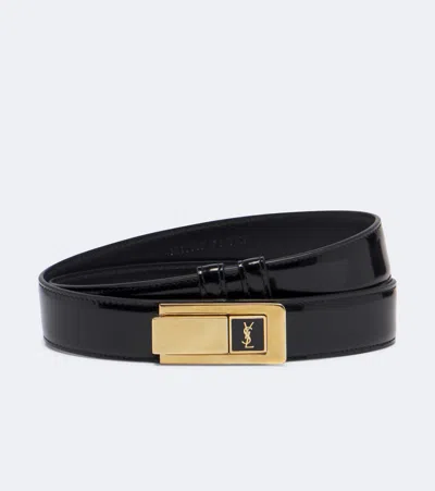 Saint Laurent Cassandre Patent Leather Belt In Black