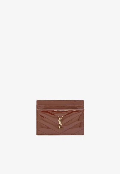 Saint Laurent Cassandre Patent Leather Cardholder In Brown