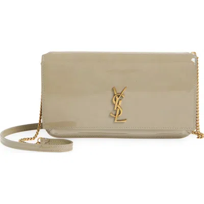Saint Laurent Cassandre Patent Leather Phone Bag In Green
