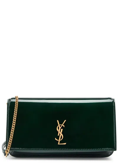 Saint Laurent Cassandre Patent Leather Phone Case In Green