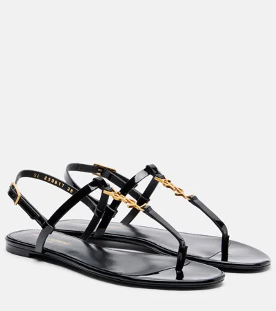 Saint Laurent Cassandra Flat Sole Open Toe Sandals Metallic Accents In Black