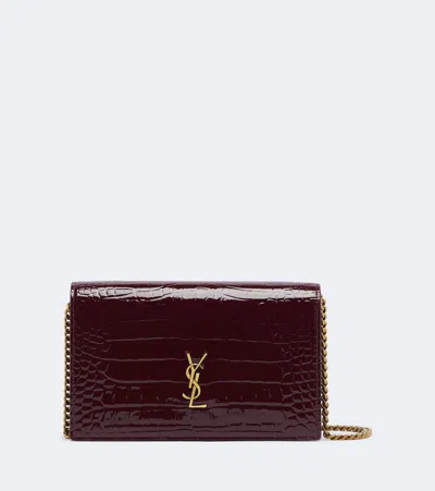 Saint Laurent Cassandre Patent Leather Wallet On Chain In Burgundy