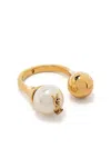 Saint Laurent Cassandre Pearl And Ball Ring In Metal Accessories In Gold