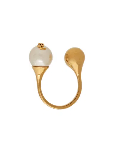 Saint Laurent Cassandre Pearl And Ball Ring In Metal In Gold
